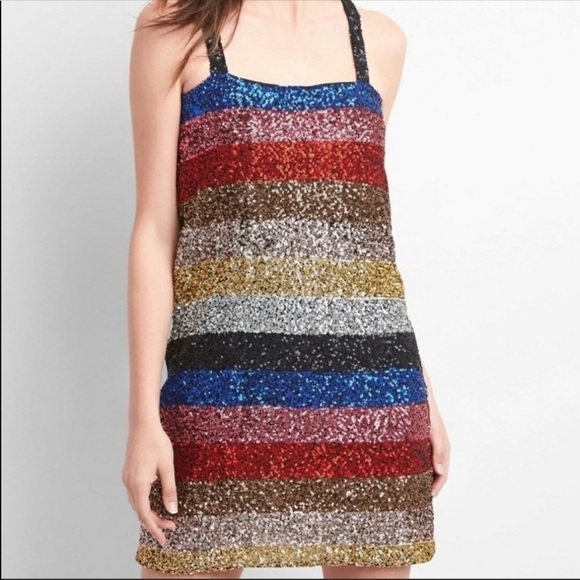 Rainbow Stripe Sequin Mini Dress GAP - Picture 1 of 8